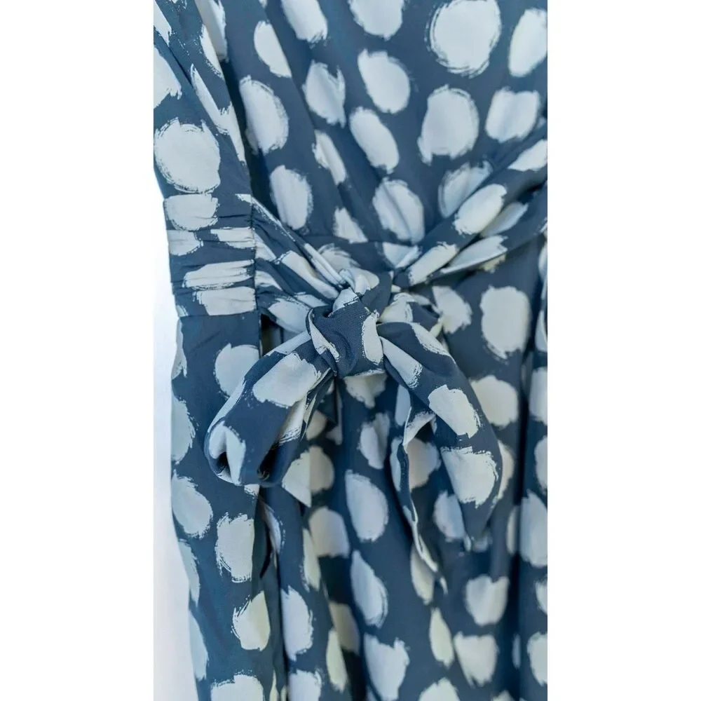Theory Vivien Ikat Blue & White Spotted Polka Dot One Shoulder Mini Dress Size 8 - Picture 6 of 10
